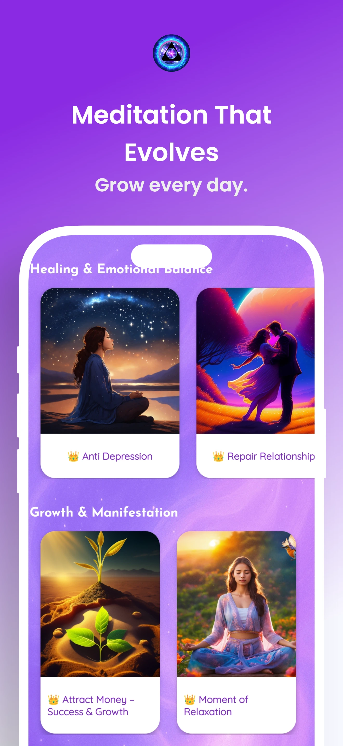 Enlightenment app preview for meditation growth and emotional balance